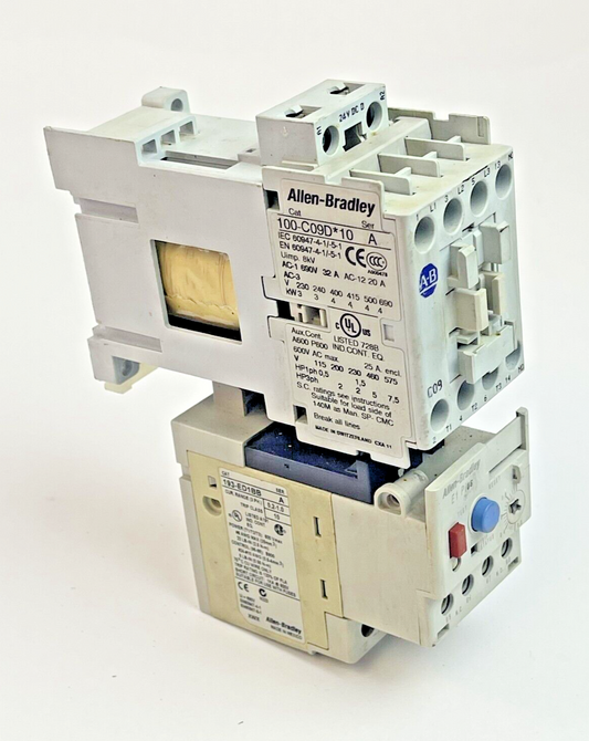 ALLEN-BRADLEY 100-C09D*10 SER. A CONTACTOR W 24VDC COIL & 193-ED1BB RLY SER. A