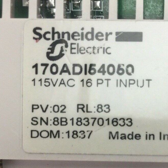 SCHNEIDER 171CCC96020 PROCESSOR ADAPTOR 512K 170ADI54050 INPUT BASE 115VAC 16PT