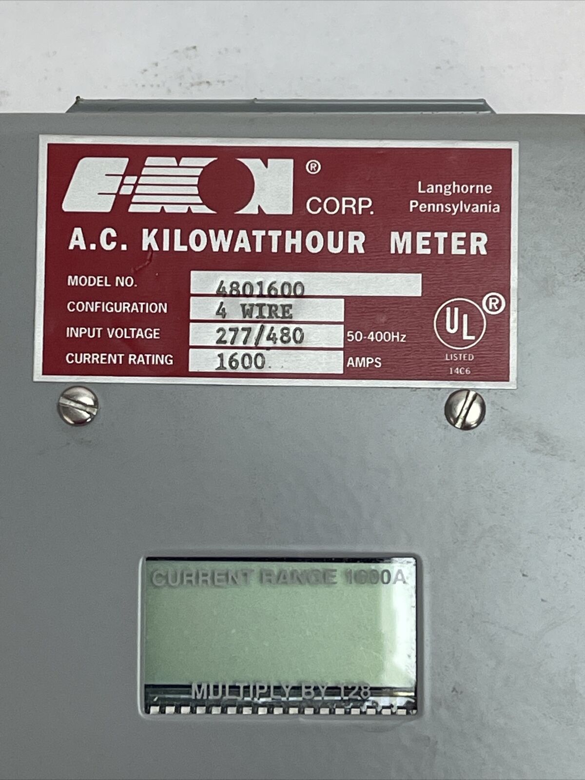 E-MON 4801600 AC KILOWATTHOUR METER 4WIRE 277/480V 50-400HZ 1600AMP D-MON