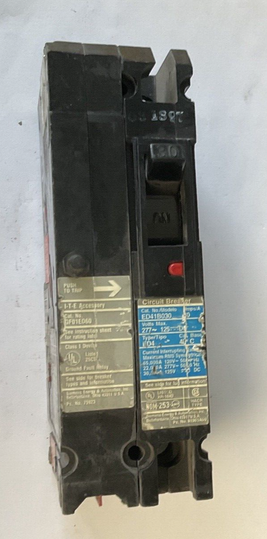 ITE ED41B030 CIRCUIT BREAKER 30A 277VAC 125VDC / GF01ED60 GROUND FAULT RELAY