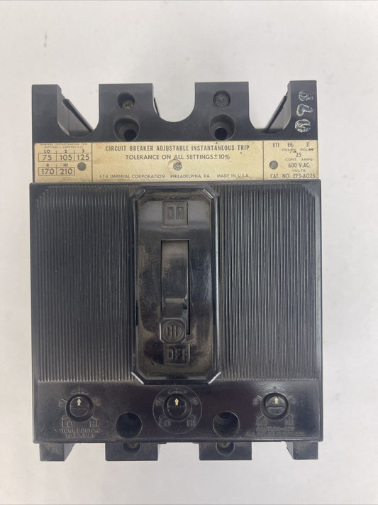 ITE EF3-A025 CIRCUIT BREAKER 25AMP 600VAC 3POLE