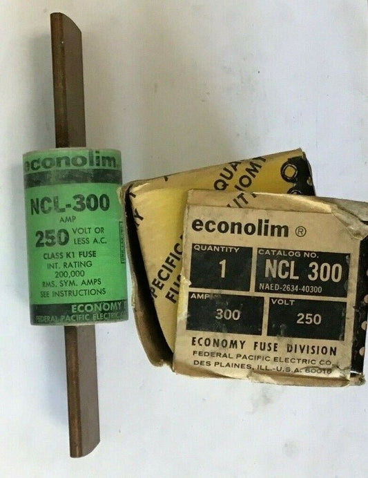 ECONOLIM NCL-300 FUSE 250VAC 300AMP FEDERAL PACIFIC CLASS K1