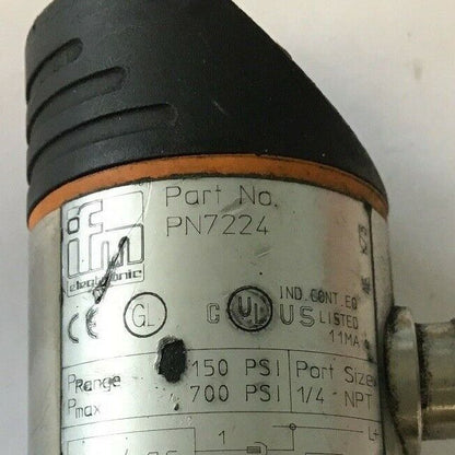 IFM Electronics Effector, PN7224 Sensor 0-150 PSI Range @ 700 PSI Max. 1/4" NPT