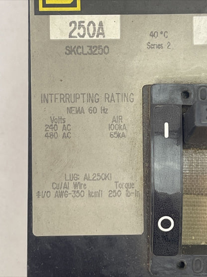 SQUARE D SKCL3250 THERMAL-MAGNETIC CIRCUIT BREAKER 250A 480VAC 3POLE SERIES 2