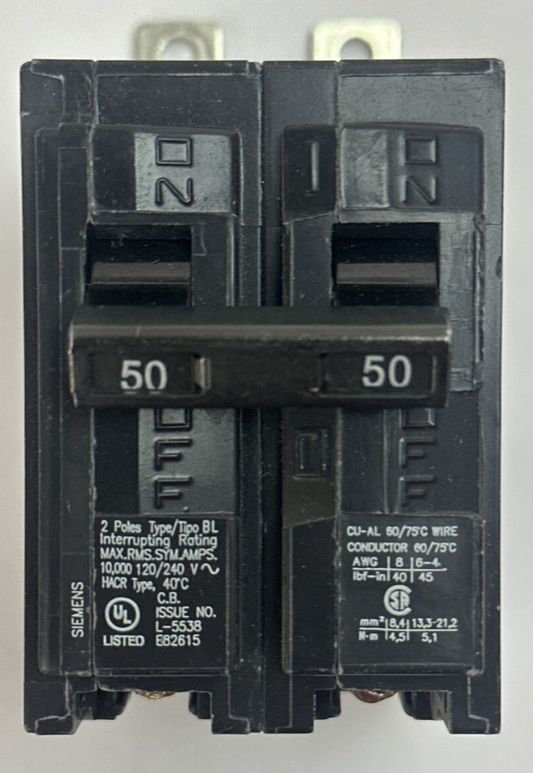 SIEMENS B250 CIRCUIT BREAKER 2POLE 50AMP 120/240VAC TYPE BL
