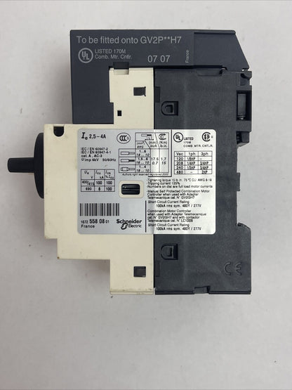 TELEMECANIQUE GV2-P08H7/2.5-4A MANUAL MOTOR STARTER CIRCUIT BREAKER 2.5-4A 2HP