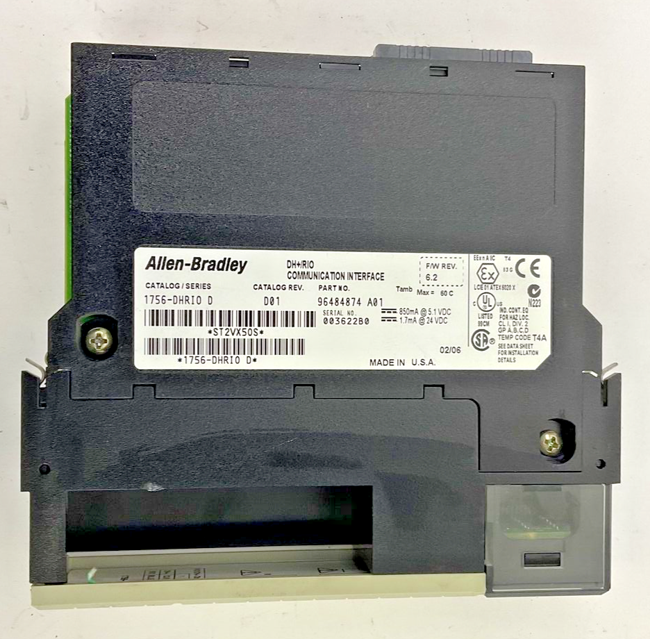 ALLEN BRADLEY 1756-DHRIO COMMUNICATION INTERFACE CAT.REV.D01 FWREV.6.2 24VDC