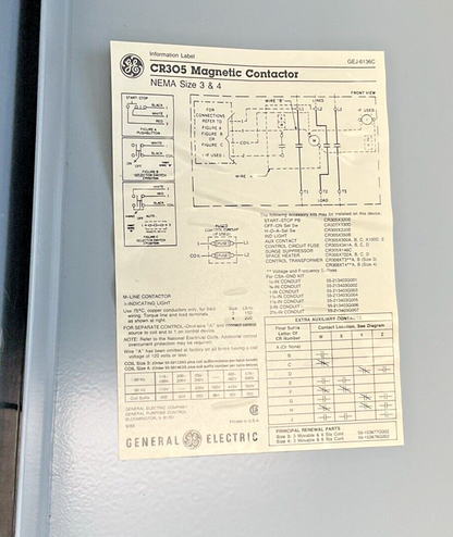 GENERAL ELECTRIC CR305 MAGNETIC CONTACTOR CR305F1** SZ 3-4