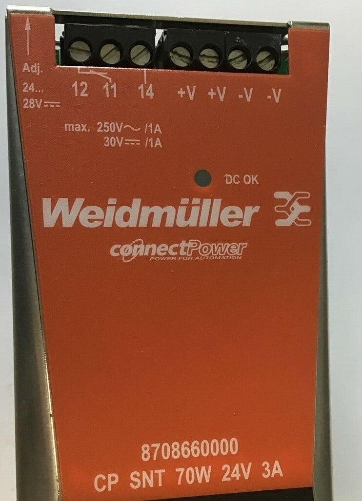 WEIDMULLER 8708660000 CONNECT POWER SUPPLY UNIT 100-240VAC 30VDC 70W 3A 2.0-1.0A