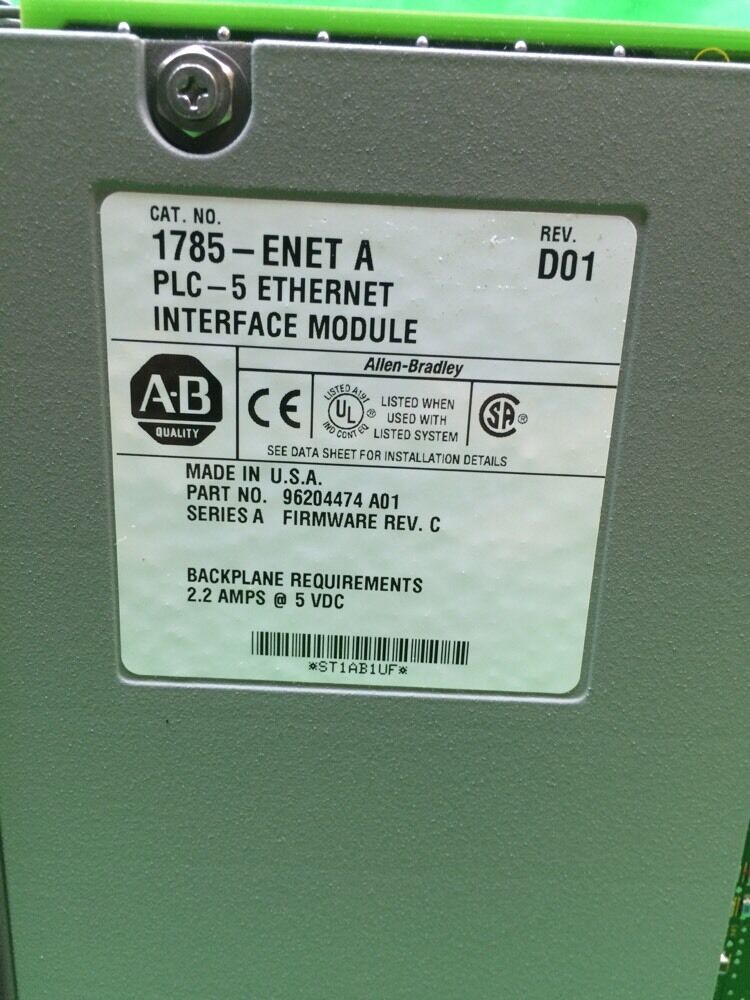 ALLEN BRADLEY 1785-L60L/E PROCESSOR MODULE REV. H01 W/ 1785-ENET A