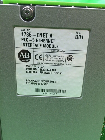 ALLEN BRADLEY 1785-L60L/E PROCESSOR MODULE REV. H01 W/ 1785-ENET A