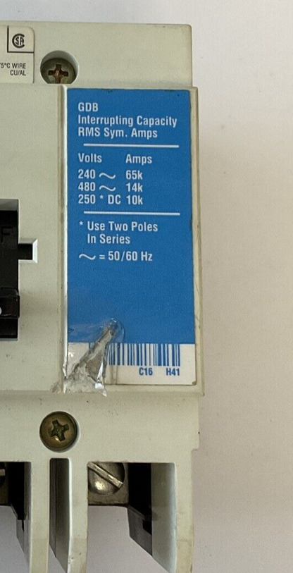WESTINGHOUSE GDB 14K CIRCUIT BREAKER 15A 480VAC 3POLE 50/60HZ GDB3015