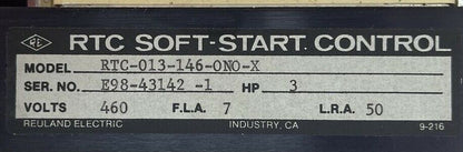 RTC SOFT-START CONTROL RTC-013-146-0N0-X 460V F.L.A. 7 L.R.A.50 3HP