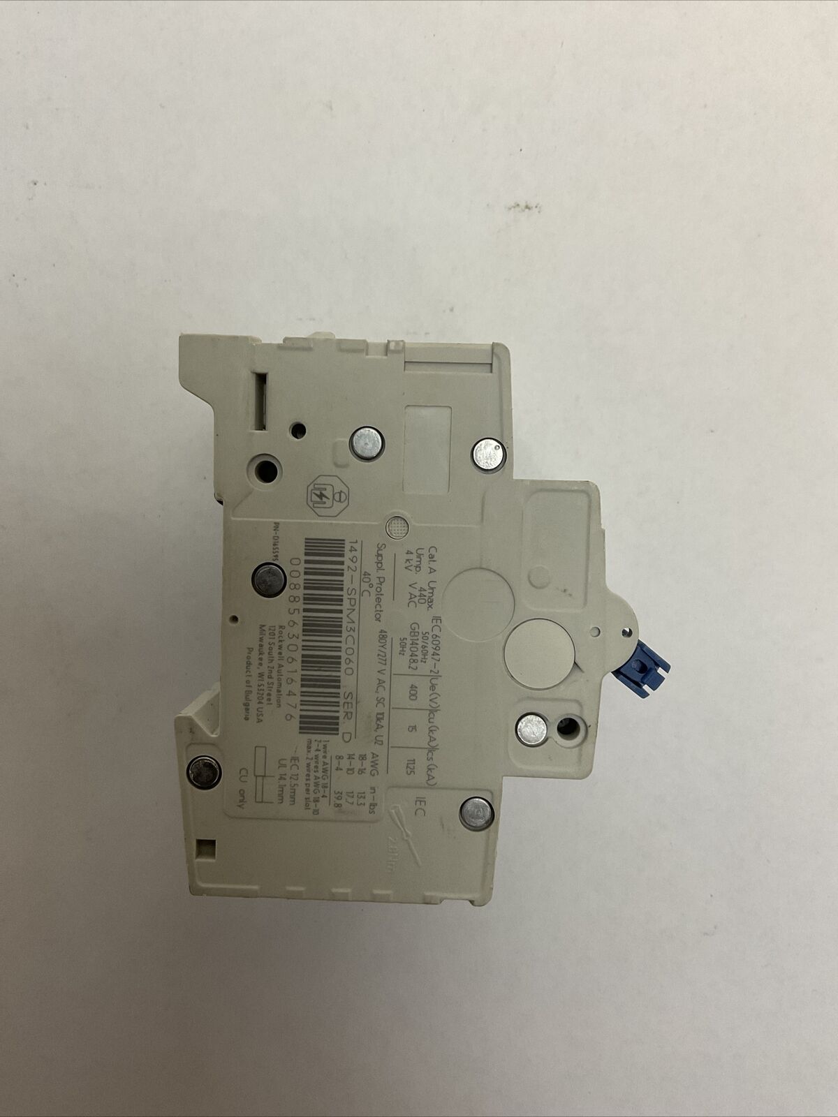 ALLEN BRADLEY 1492-SPM3C060 SER D CIRCUIT BREAKER 3POLE 6AMP 480Y/277VAC