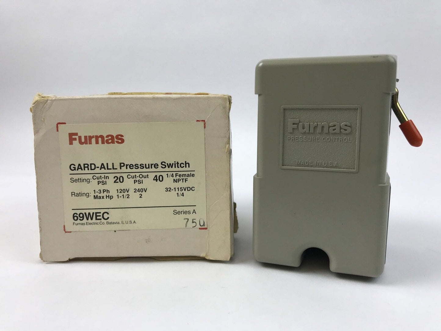 FURNAS 69WEC GARD-ALL PRESSURE SWITCH, 120V 1 1/2HP, 240V 2HP, 32-115VDC 1/4HP