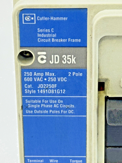 CUTLER-HAMMER - JD2250F - BREAKER W/ JT2250T MAGNETIC TRIP - 2 POLE/250 A/600VAC
