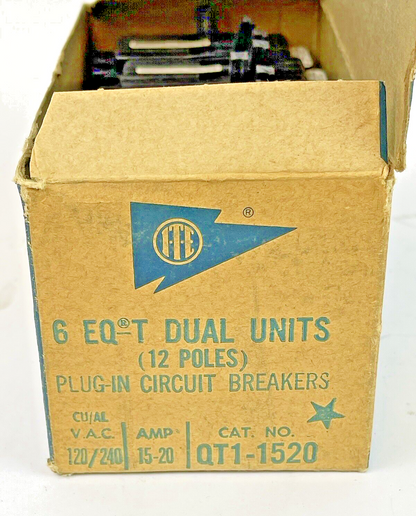 ITE *BOX OF 6* - QT1-1520 -DUAL UNIT CIRCUIT BREAKERS -15-20A/1 POLE/240 VAC-NEW