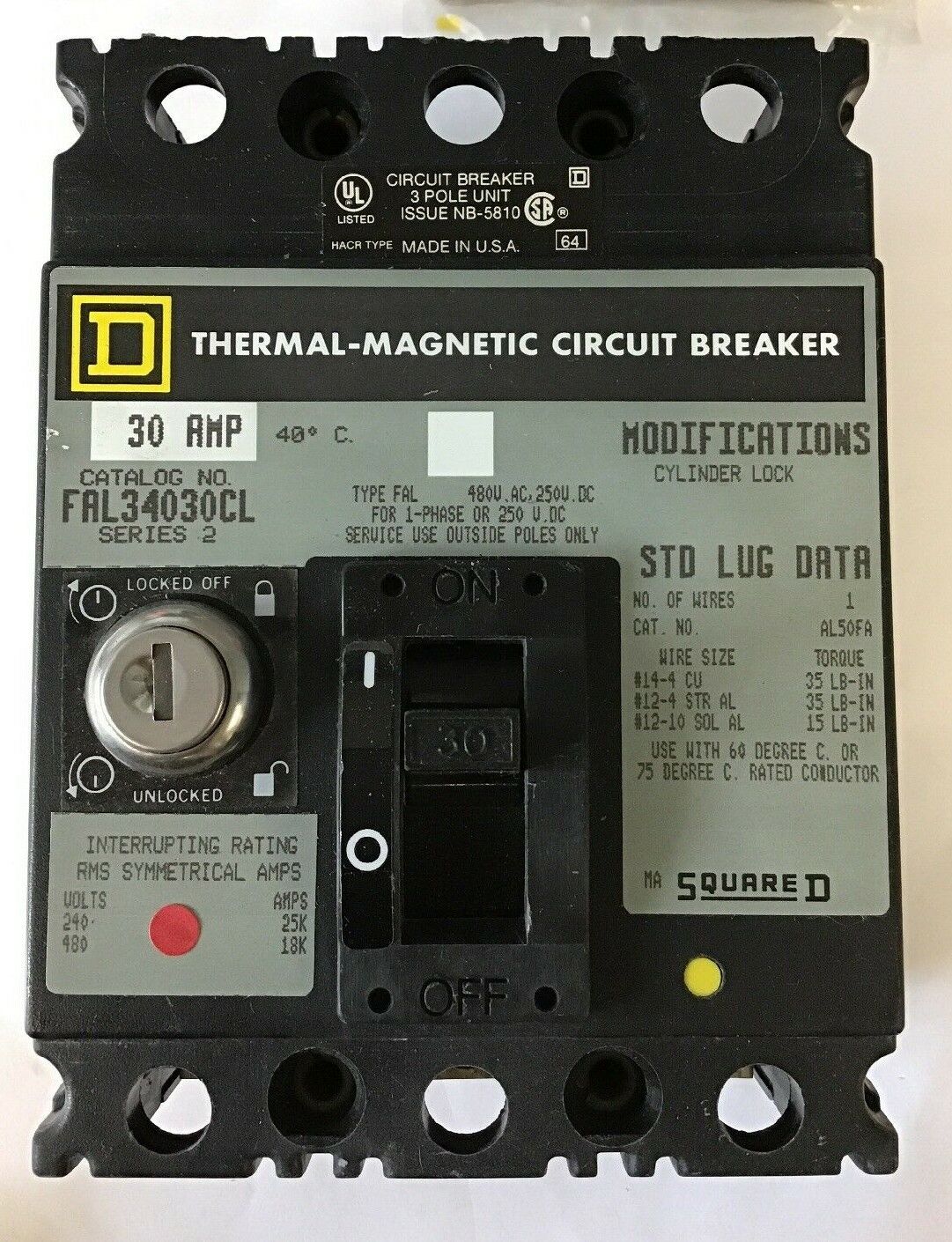 SQUARE D FAL340030CLF7 THERMAL MAGNETIC CIRCUIT BREAKER SERIES 2