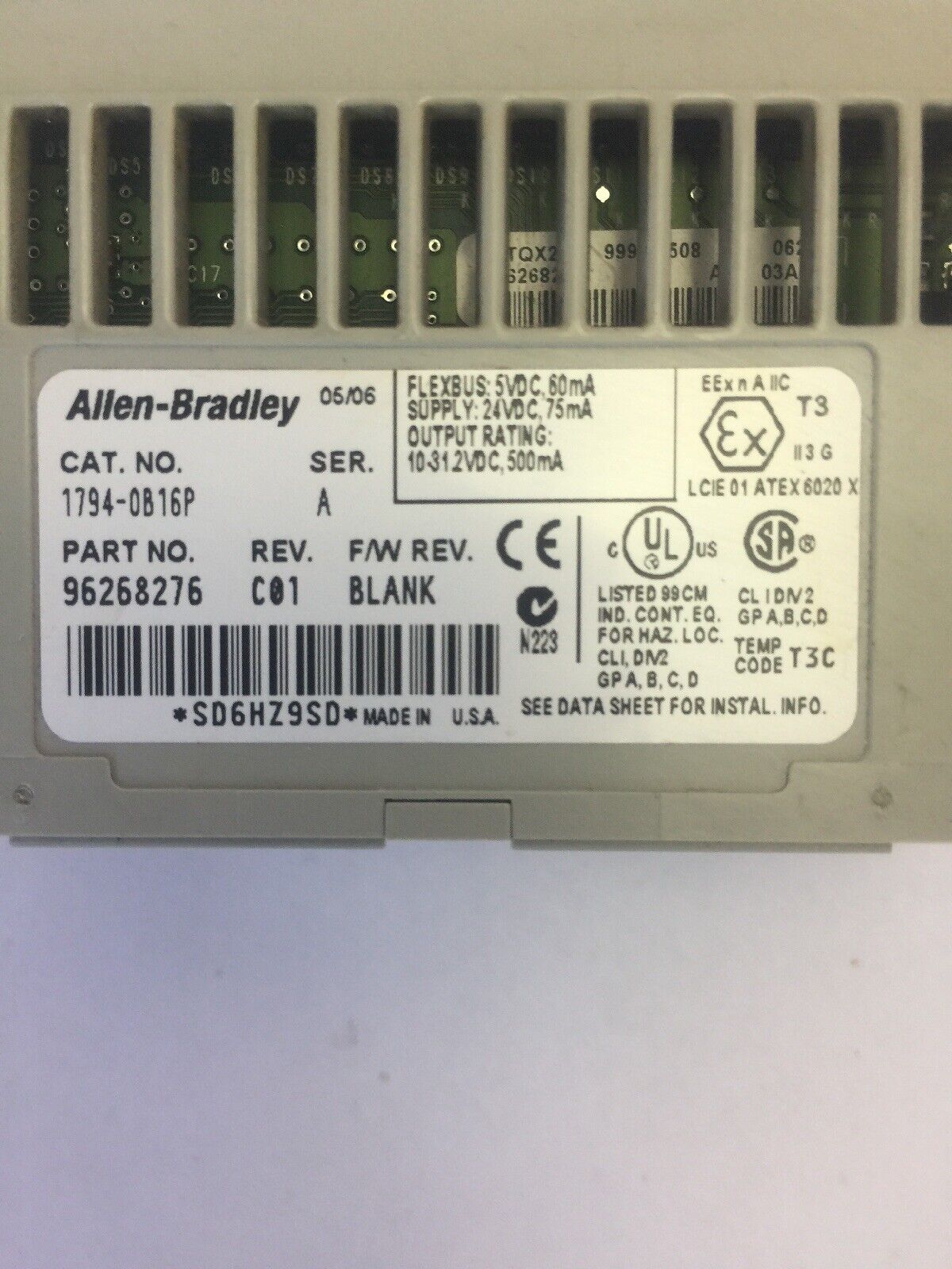 ALLEN BRADLEY 1794-OB16P 24VDC SOURCE OUTPUT MODULE SER A REV C01 F/W REV BLANK