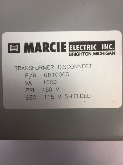 MARCIE GN1000S TRANSFORMER DISCONNECT 1000 VA 460V PRI 115V SEC SHIELDED