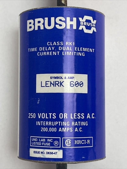 BRUSH LENRK600 CLASS RK1 TIME DELAY DUAL ELEMENT CURRENT LIMITING 250VAC 600AMP