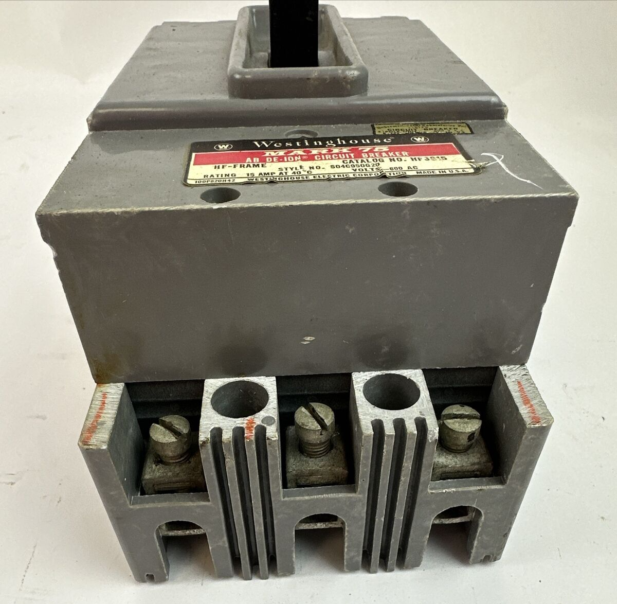 WESTINGHOUSE HF3015 15AMP 600VAC 3POLE MARK 75 AB DE-ION CIRCUIT BREAKER