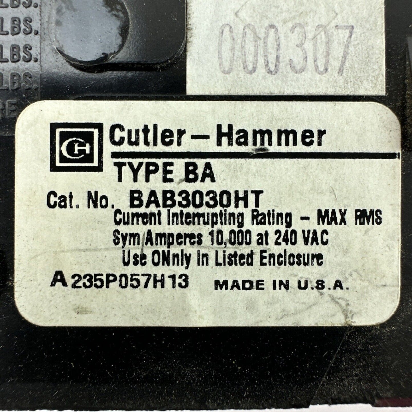 CUTLER HAMMER / WESTINGHOUSE BAB3030HT CIRCUIT BREAKER 3POLE 30AMP 240VAC