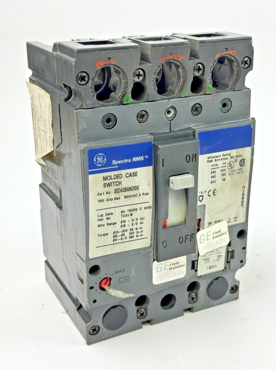 GE - SEDA36AN0100 - SPECTRA CIRCUIT BREAKER - 3 POLE/100A/600VAC W/ 100A TRIP