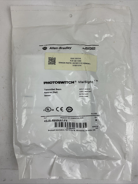 ALLEN BRADLEY 42JS-R9MNA1-F4 SER A TRANSMITTED BEAM RECEIVER RED SENSOR 10-30VDC