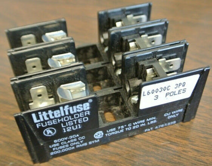 LITTELFUSE L60030C 3PQ CLASS CC FUSE HOLDER / FUSE BLOCK 600V, 30A / NEW SURPLUS