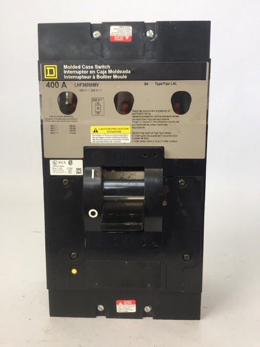 SQUARE D LHF36000MV MOLDED CASE SWITCH 400AMP 600VAC 250VDC 3 POLE