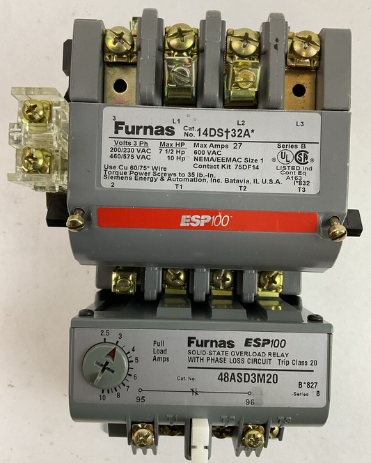 FURNAS SIZE 1 STARTER (14DS+32A CONTACTOR COIL 120V & 48ASD3M20 RELAY 2.5-10A)