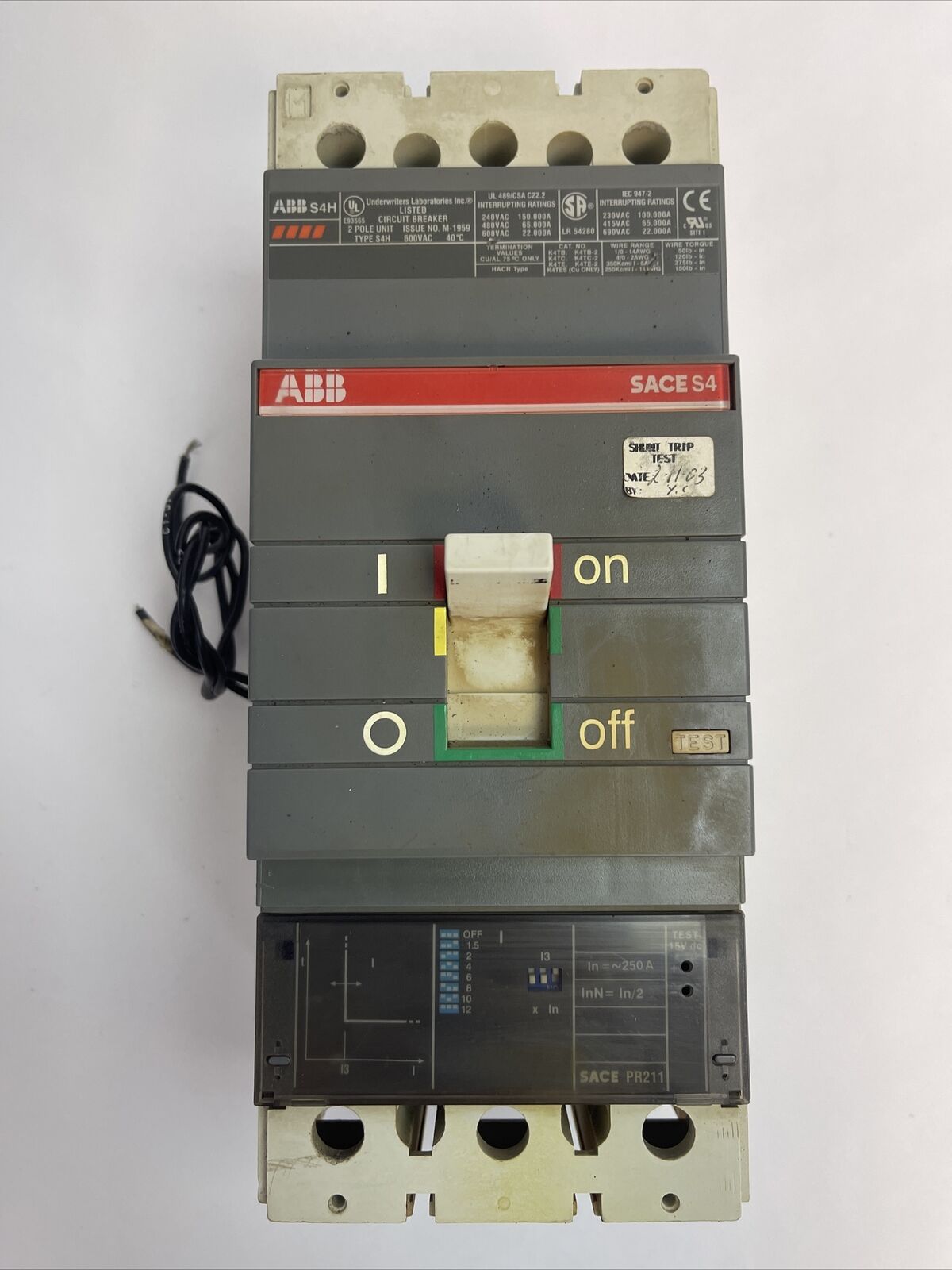 ABB SACES4 CIRCUIT BREAKER 250AMP 2POLE 600VAC