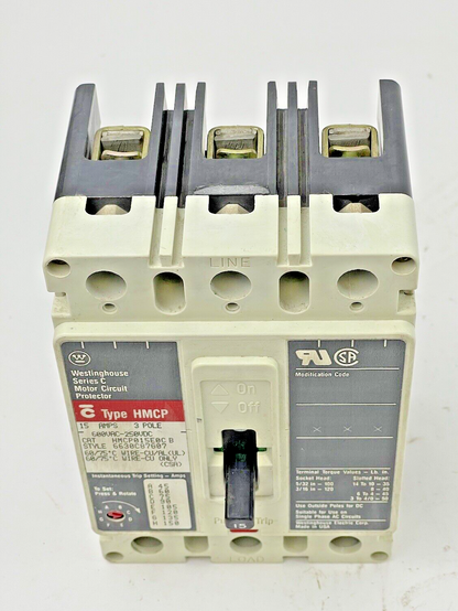 WESTINGHOUSE - HMCP015E0C B -SER. C- MOTOR CIRCUIT PROTECTOR - 15A/3POLE/600VAC