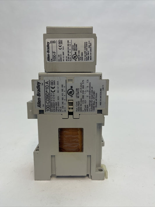 ALLEN BRADLEY 100-C09D*10 SER A CONTACTOR 600VAC 25A 7.5HP 3PH 100-F SER B 10A