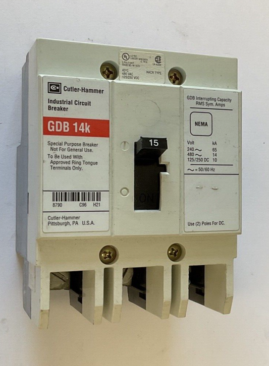 WESTINGHOUSE GDB 14K CIRCUIT BREAKER 15A 480VAC 3POLE 50/60HZ