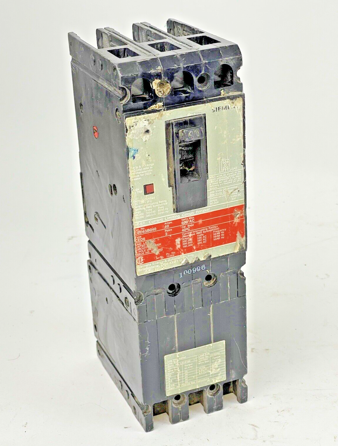 ITE - SIEMENS - CED63B040 - CIRCUIT BREAKER - 40 A, 600 VAC, 3 POLE, TYPE CED6