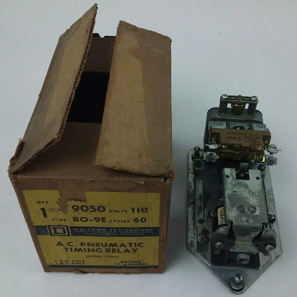 SQ. D CLASS 9050 TYPE RO-9E, AC PNEUMATIC TIMING RELAY, 110V, 60HZ, 15A, NEW