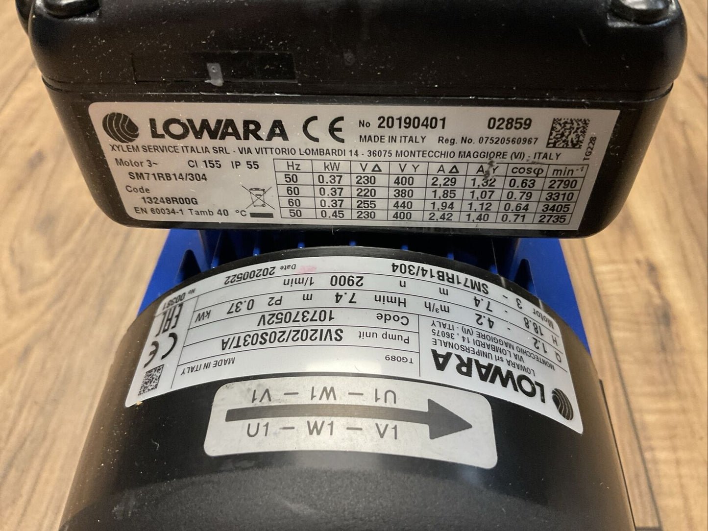 LOWARA SVI202/20S03T/A PUMP MOTOR 3 SM71RB14/304