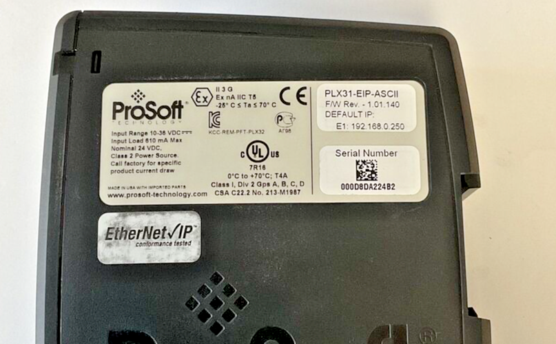 PROSOFT PLX31-EIP-ASCII COMMUNICATIONS MODULE  F/W REV. 1.01.140 36VDC