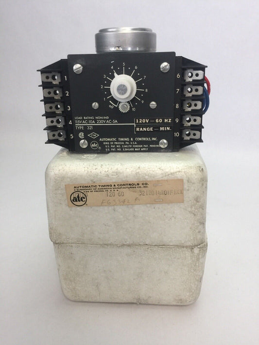 ATC 321B014A01F1XX TIME DELAY RELAY 120V 60HZ 0-10 MIN 115VAC-10A 230VAC 5A