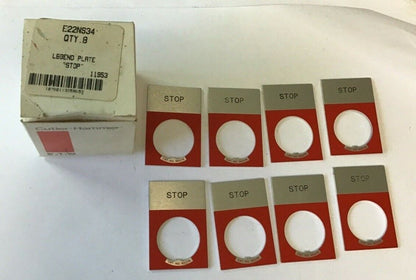 CUTLER HAMMER E22NS34 LEGEND PLATE "STOP" ***LOTOF8***