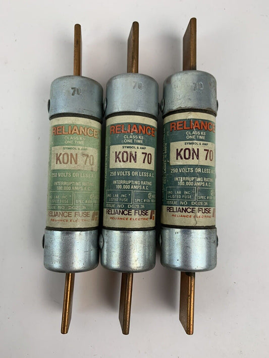 Brush Reliance KON 70 70A 250V Fuse "Lot of 3"