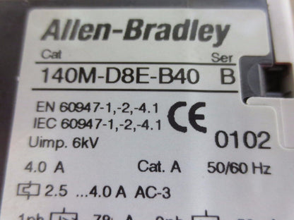 ALLEN-BRADLEY 140M-D8E-B40, Ser. B MOTOR PROTECTOR CIRCUIT BREAKER