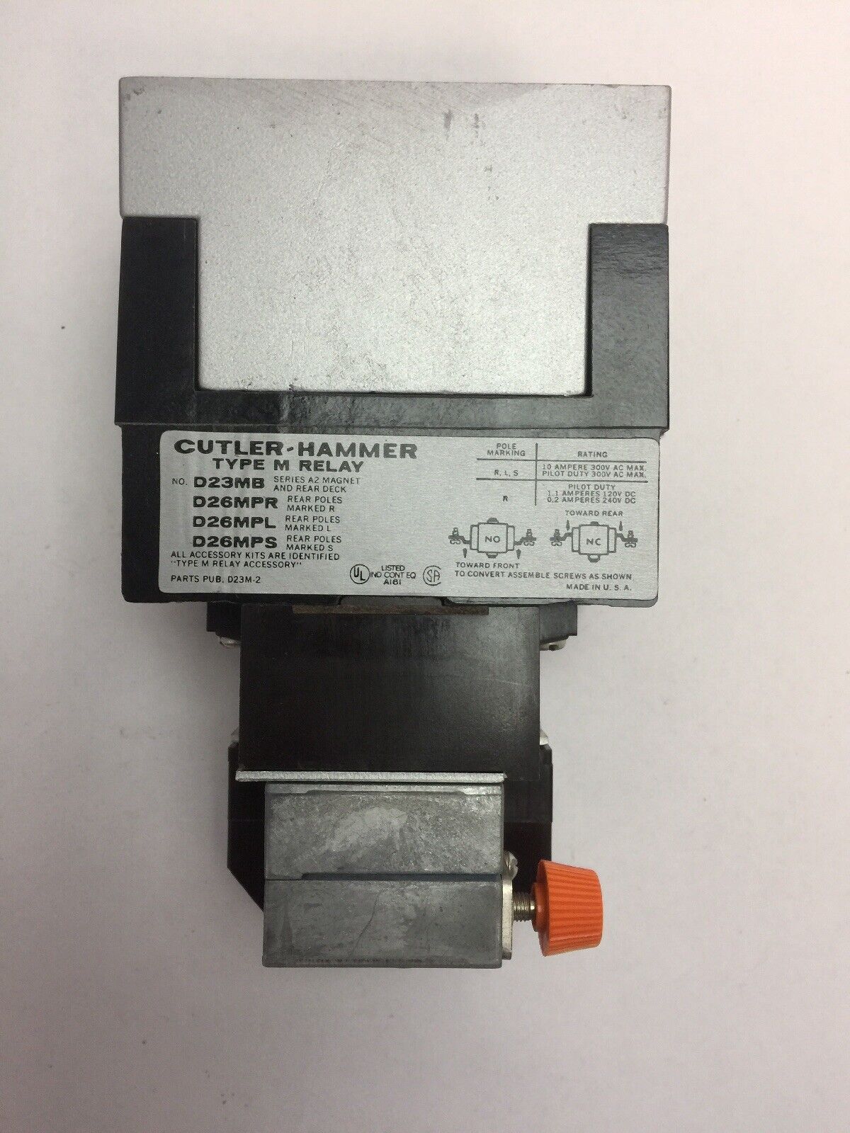 CUTLER HAMMER D23MR005A TYPE M RELAY W/ TIMER ATTACH 300V COIL 120V 60CY