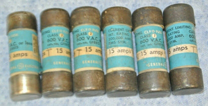 LOT of 16 / GENERAL ELECTRIC CLF6, CLF10, CLF15 CLASS J CURRENT-LIMITING FUSES