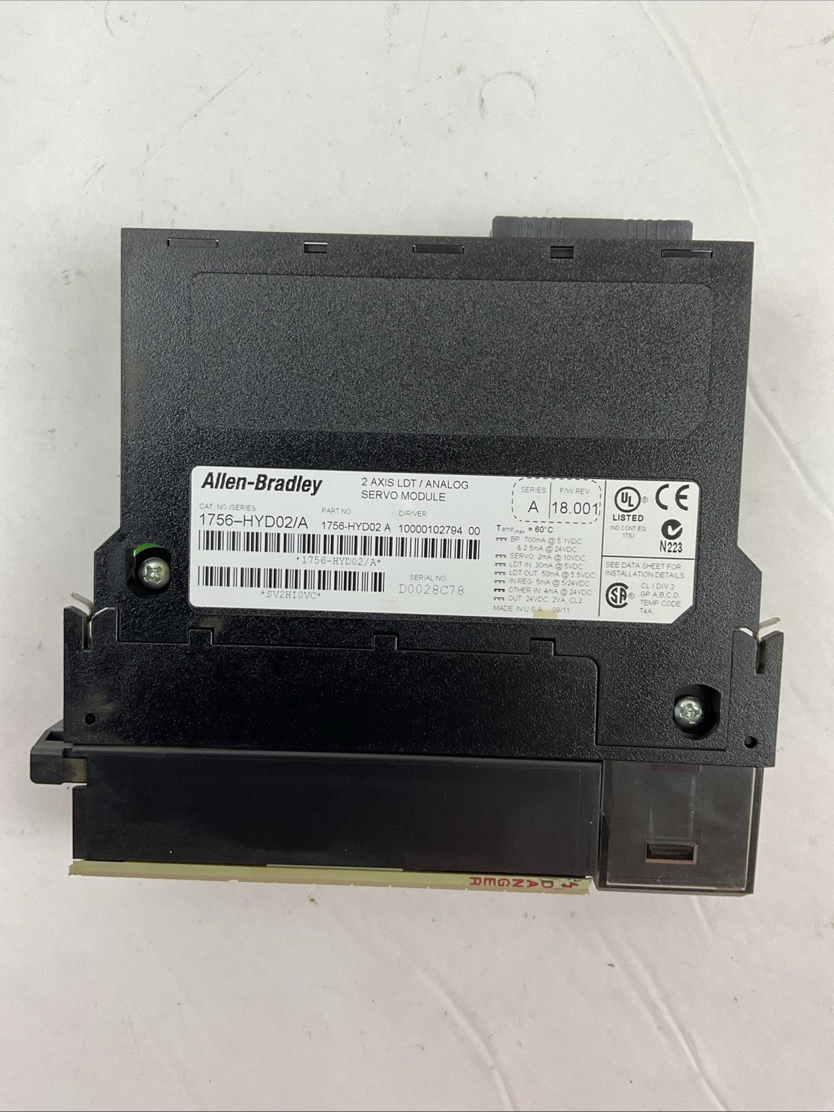 ALLEN BRADLEY 1756-HYD02 SER A F/W REV 18.001 2 AXIS LDT /  ANALOG SEVO MODULE