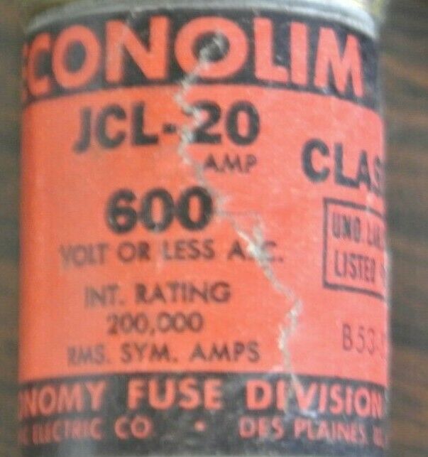 BOX of 10 / ECONOMY JCL20 ECONOLIM FUSE / 20A / 600V / NEW SURPLUS