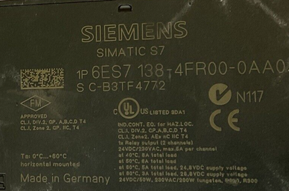 SIEMENS 6ES7 138-4FR00-0AA0 RELAY OUTPUT MODULE 230V 5A
