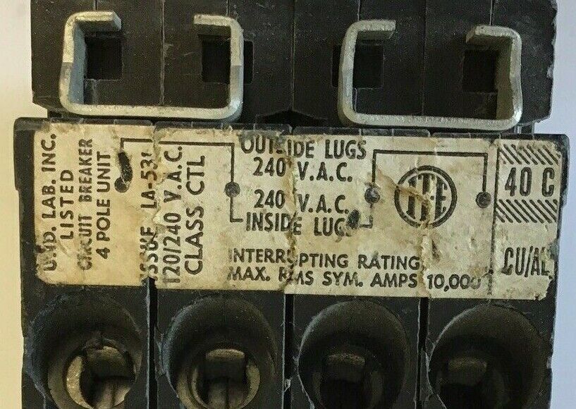 I-T-E Q24040 CIRCUIT BREAKER 40A 4POLE 120/240VAC CLASS CTL